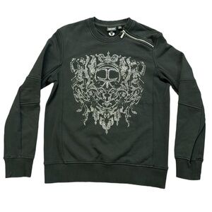 '14 JUST CAVALLI men's designer black rhinestone embellished crewneck sweater, L